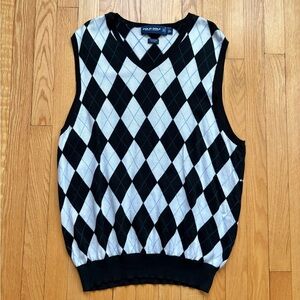 Vintage Polo Ralph Lauren Golf Men’s Cotton Silk Argyle Vest Large Black White